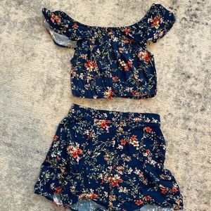 Blue floral crop top with skirt